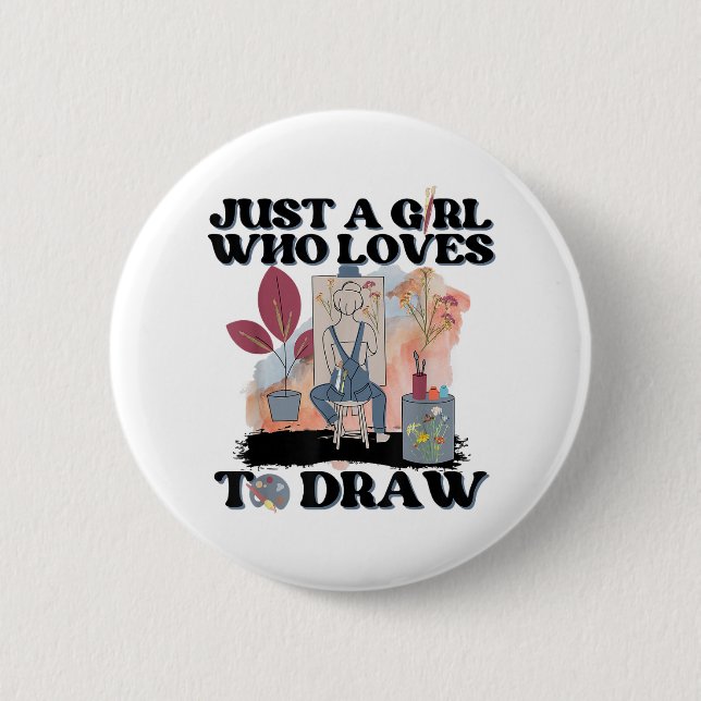 Badge Rond 5 Cm Juste une fille qui aime dessiner (Devant)