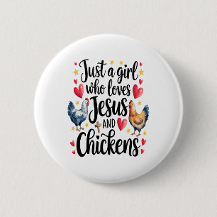 Badge Rond 5 Cm Juste Une Fille Qui Aime Jésus Et Poulet Agritouri