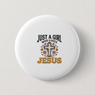 Badge Rond 5 Cm Juste une fille qui aime Jésus Floral Cross Shirt_