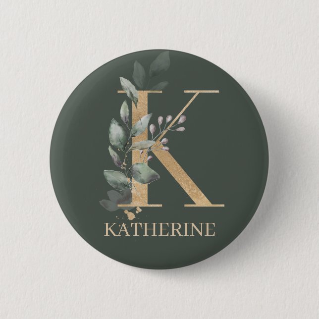 Badge Rond 5 Cm K Monogramme Floral Personnalisé (Devant)