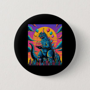 Badge Rond 5 Cm Kaiju Birthday Lloon And Cake Monster Movie Annive