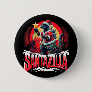 Badge Rond 5 Cm Kaiju Noël Santazilla Monstre Japonais Dinosaure