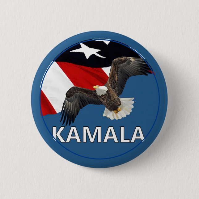 Badge Rond 5 Cm Kamala avec aigle et drapeau (Devant)