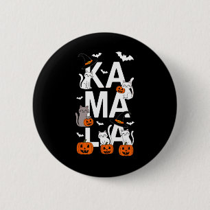 Badge Rond 5 Cm Kamala Halloween Chat Citrouille sorcière Casquett