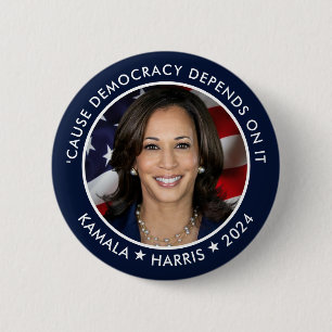 Badge Rond 5 Cm Kamala Harris 2024 pour le président avec photo
