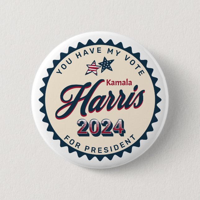 Badge Rond 5 Cm Kamala Harris 2024 | Vous avez mon vote (Devant)