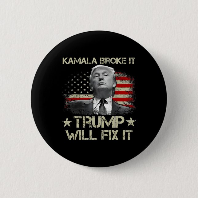 Badge Rond 5 Cm Kamala Harris a cassé ça Trump va réparer ça Drape (Devant)