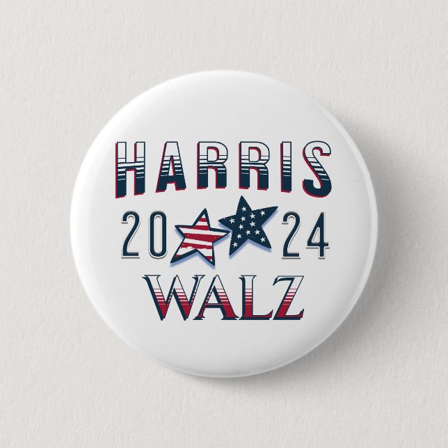 Badge Rond 5 Cm Kamala Harris et Tim Walz 2024 (Devant)