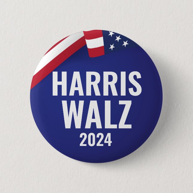 Badge Rond 5 Cm Kamala Harris Et Tim Walz 2024 (Devant)