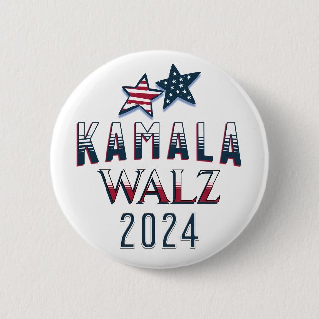 Badge Rond 5 Cm Kamala Harris et Tim Walz 2024 (Devant)