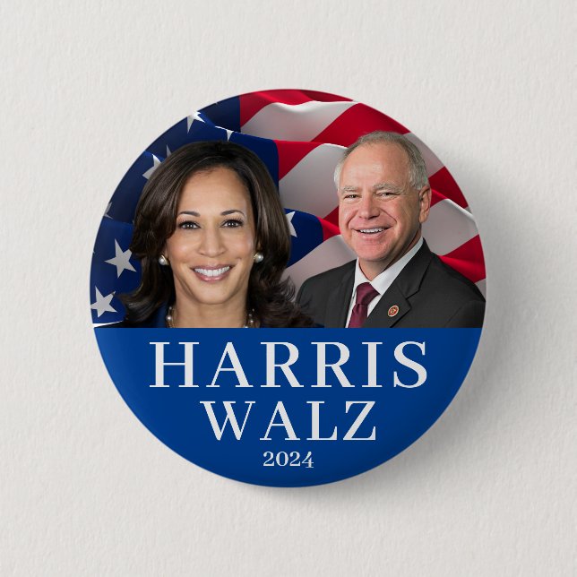 Badge Rond 5 Cm Kamala Harris Et Tim Walz 2024 (Devant)