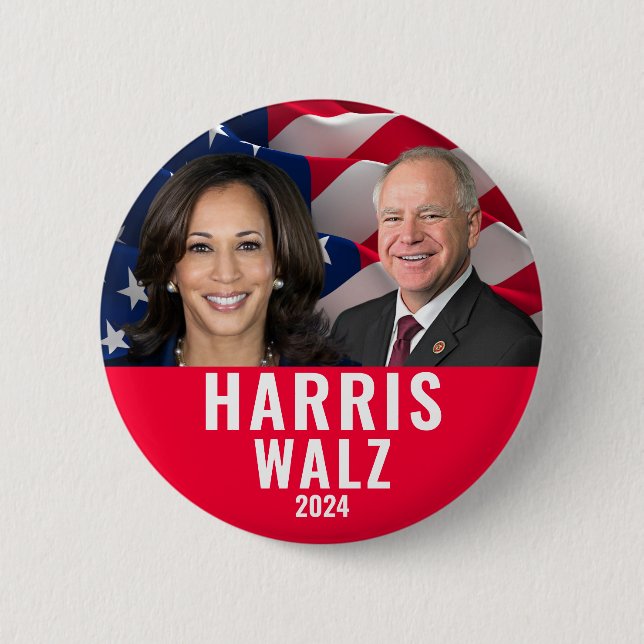 Badge Rond 5 Cm Kamala Harris Et Tim Walz 2024 (Devant)
