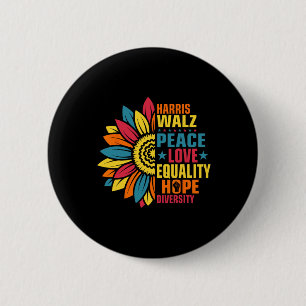 Badge Rond 5 Cm Kamala Harris Waltz Paix Amour E Hope Diversité