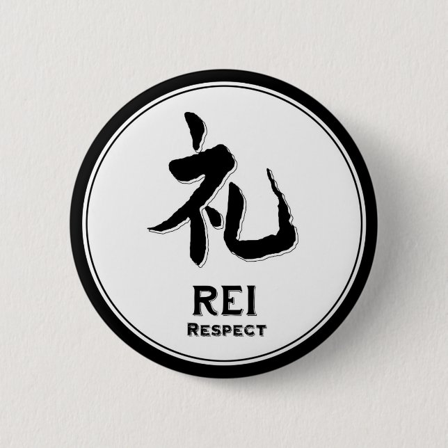 Badge Rond 5 Cm Kanji de samouraïs de vertu de bushido de respect (Devant)