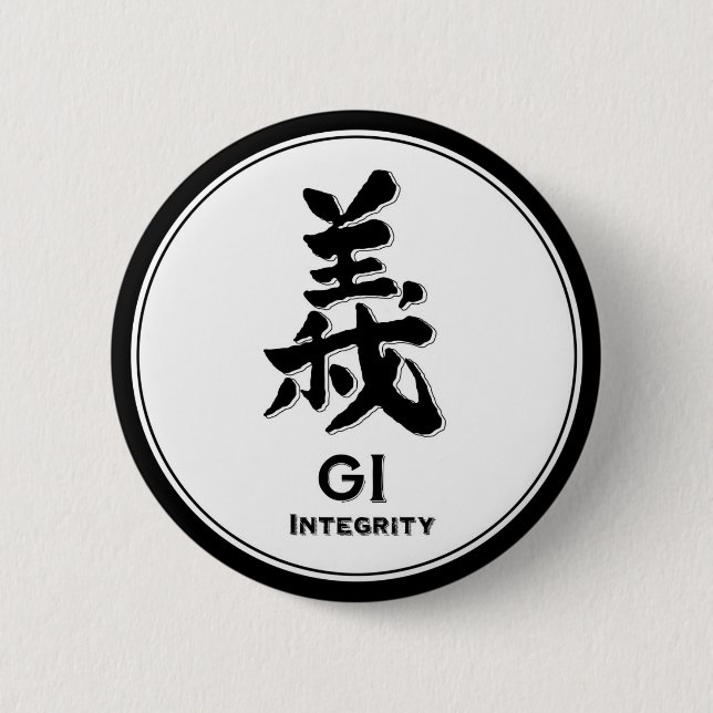 Badge Rond 5 Cm Kanji de samouraïs de vertu de bushido d'intégrité (Devant)