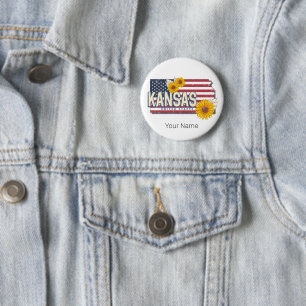 Badge Rond 5 Cm Kansas États-Unis Retro State Map Vintage USA