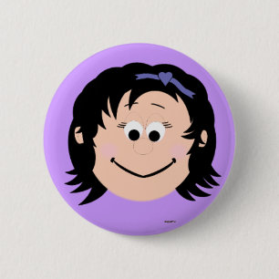 Badge Rond 5 Cm Kapskids fait face à Black Hair Girl Bouton Bouton