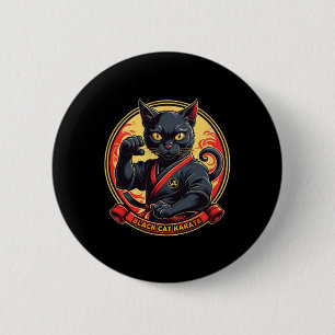 Badge Rond 5 Cm Karaté De Chat Noir Pour Hommes Femmes Enfants