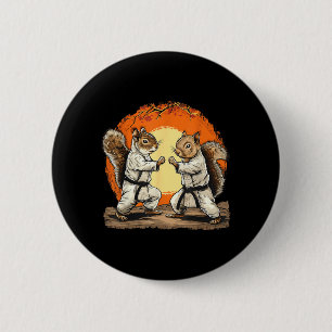 Badge Rond 5 Cm Karate Écureuil Arts Martiaux Kickboxing Kung Fu