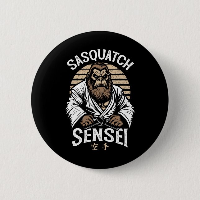 Badge Rond 5 Cm Karate Guerrier Légende Sasquatch Sensei Bigfoot M (Devant)
