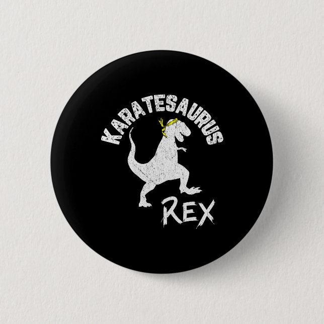 Badge Rond 5 Cm Karate Karatesaurus Rex Dinosaur Funny Martial Art (Devant)