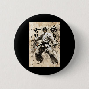 Badge Rond 5 Cm Karate Kyokushin Calligraphie Japonaise Arts Marti