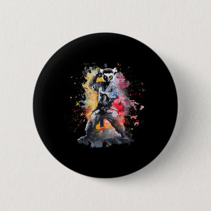 Badge Rond 5 Cm Karate Lémurien Animal MMA Taekwondo Arts Martiaux