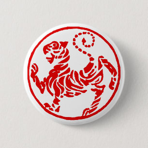 Badge Rond 5 Cm Karaté rouge de Japonais de tigre de Shotokan