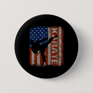 Badge Rond 5 Cm Karate Taekwondo Usa Drapeau Américain Vintage 4 J