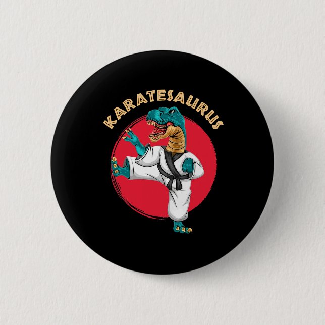 Badge Rond 5 Cm Karatesaurus Drôle Dinosaure de karaté  (Devant)