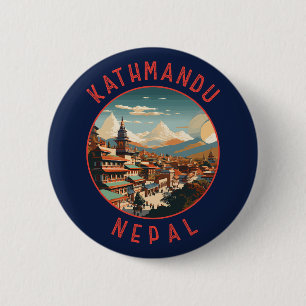 Badge Rond 5 Cm Kathmandu Nepal Cercle en détresse rétro