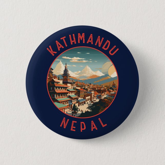 Badge Rond 5 Cm Kathmandu Nepal Cercle en détresse rétro (Devant)