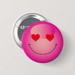 Badge Rond 5 Cm Kawaii Aimer les yeux coeur rose Emoji