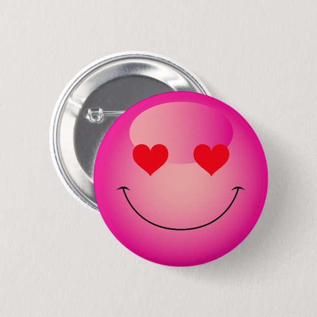 Badge Rond 5 Cm Kawaii Aimer les yeux coeur rose Emoji (Devant & derrière)