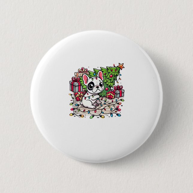 Badge Rond 5 Cm Kawaii Anime Frenchie Christmas Funny Chien (Devant)