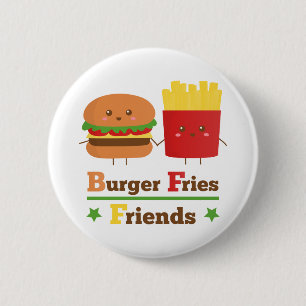 Badge Rond 5 Cm Kawaii Cartoon Burger Frites Amis BFF
