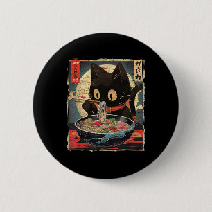 Badge Rond 5 Cm Kawaii Chat Manger Ramen nouilles Vintage Japonais
