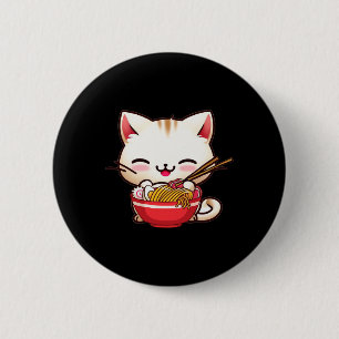 Badge Rond 5 Cm Kawaii Chat Ramen Aimer Nourriture Japonaise Amusa