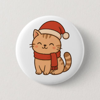 Badge Rond 5 Cm Kawaii Christmas Cat with Scarf