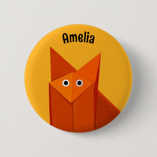 Badge Rond 5 Cm Kawaii Cute Origami Fox Jaune Nom de l'art géométr
