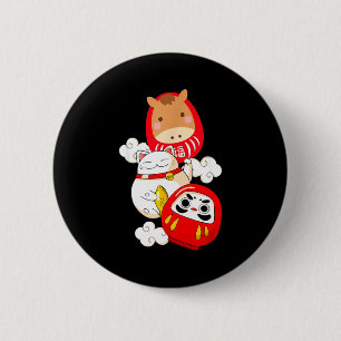 Badge Rond 5 Cm Kawaii Daruma Nouvel An Japonais 2026 Année du H
