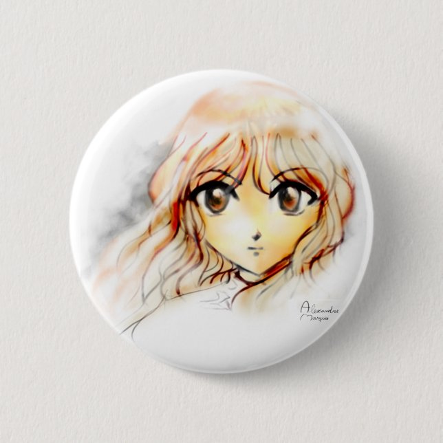 Badge Rond 5 Cm Kawaii de yeux de croquis de fille d'Anime de (Devant)
