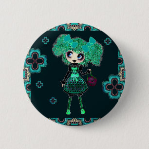 Badge Rond 5 Cm Kawaii Girl PinkyP émeraude Gothloli