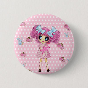 Badge Rond 5 Cm Kawaii Girl PinkyP mignonne girly