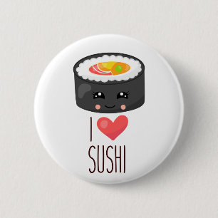 Badge Rond 5 Cm Kawaii I Love Sushi