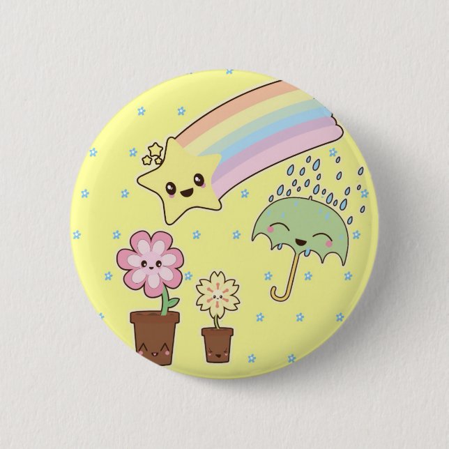 Badge Rond 5 Cm Kawaii météo arc-en-ciel motif si mignon (Devant)