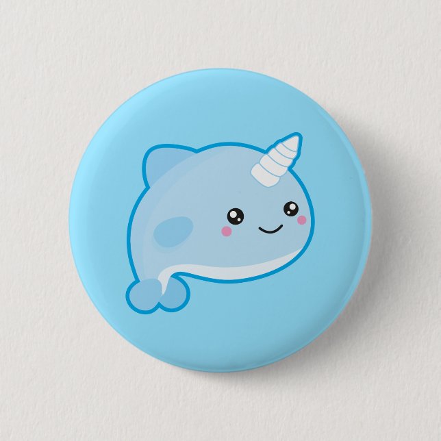 Badge Rond 5 Cm Kawaii Narwhal (Devant)