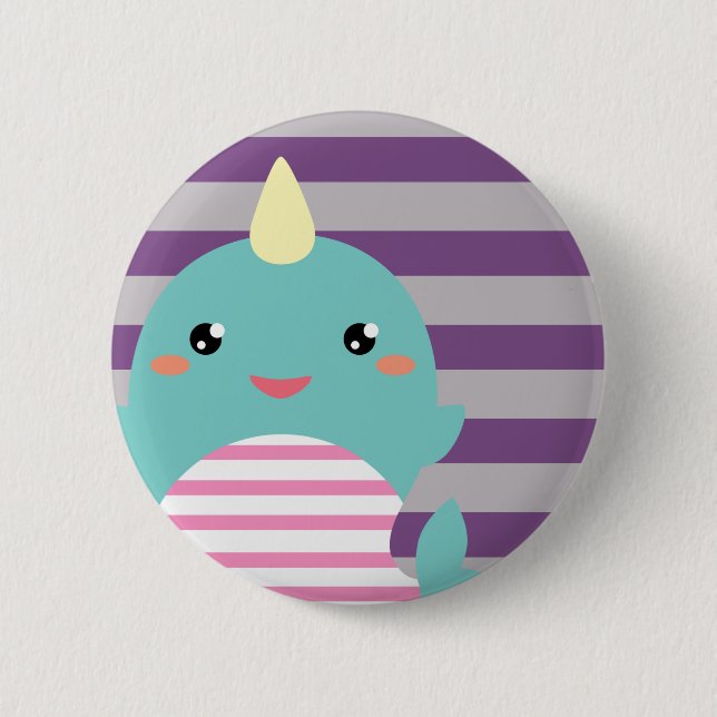 Badge Rond 5 Cm Kawaii Narwhal (Devant)