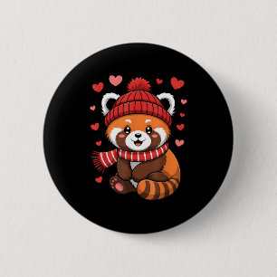 Badge Rond 5 Cm Kawaii Panda Rouge Saint-Valentin Cœurs Hiver Écha
