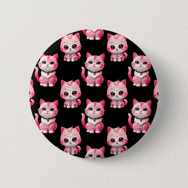 Badge Rond 5 Cm Kawaii Rose Kitty Cats Design (Devant)